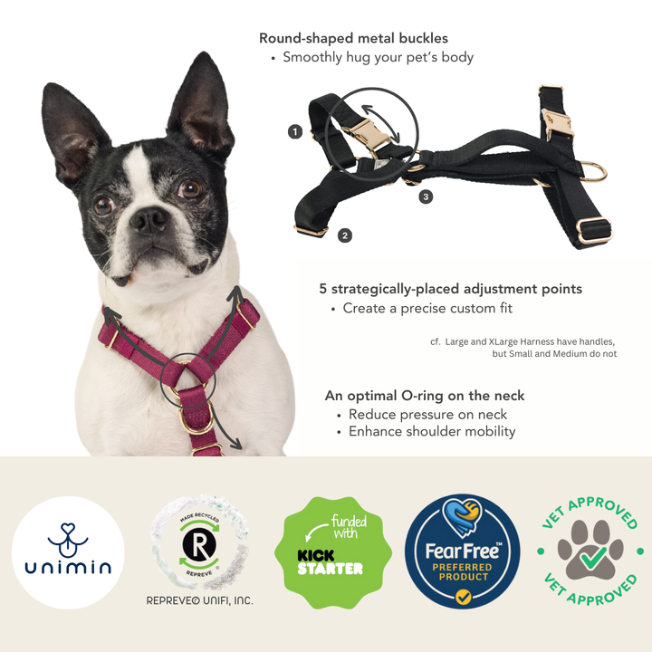 UNIMIN My-fit Adjustable Harness made from durable, pet-safe, and eco-friendly REPREVE® recycled fibers