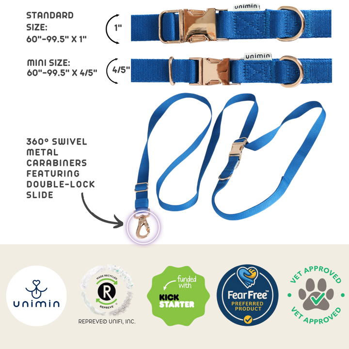 UNIMIN Three-Ways Versatile Leash, designed with 360° swivel metal carabiners for tangle-free use.